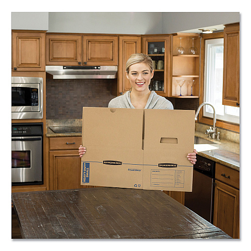 Bankers Box SmoothMove Maximum Strength Moving Boxes, Half Slotted Container (HSC), Medium, 12.25" x 18.5" x 12", Brown/Blue, 8/Pack (7710301)
