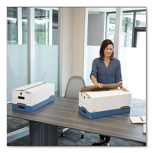 Bankers Box STOR/FILE Medium-Duty Strength Storage Boxes, Legal Files, 15.25" x 24.13" x 10.75", White/Blue, 12/Carton (00705)