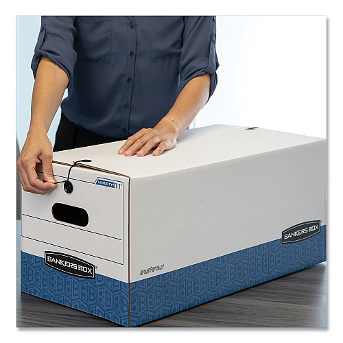 Bankers Box LIBERTY Heavy-Duty Strength Storage Boxes, Legal Files, 15.25" x 24.13" x 10.75", White/Blue, 12/Carton (00012)