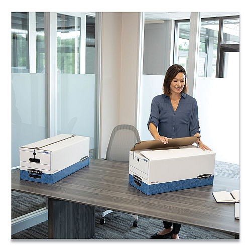 Bankers Box STOR/FILE Medium-Duty Strength Storage Boxes, Legal Files, 15.25" x 19.75" x 10.75", White/Blue, 4/Carton (0070503)