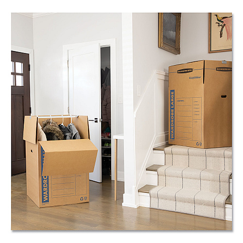 Bankers Box SmoothMove Wardrobe Box, Regular Slotted Container (RSC), 24" x 24" x 40", Brown/Blue, 3/Carton (7711001)