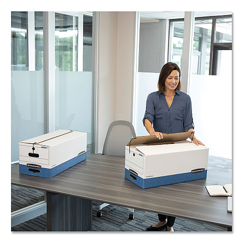 Bankers Box LIBERTY Heavy-Duty Strength Storage Boxes, Letter Files, 12.25" x 24.13" x 10.75", White/Blue, 4/Carton (0001103)