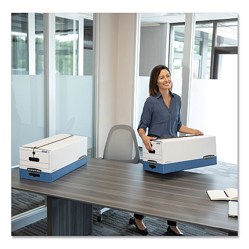Bankers Box LIBERTY Heavy-Duty Strength Storage Boxes, Letter Files, 12.25" x 24.13" x 10.75", White/Blue, 4/Carton (0001103)