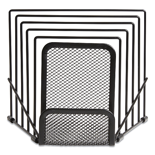 TRU RED Metal Incline Sorter with Wire Mesh Mobile Device Holder, 6 Sections, 7.48 x 8.77 x 7.55, Matte Black (24402460)