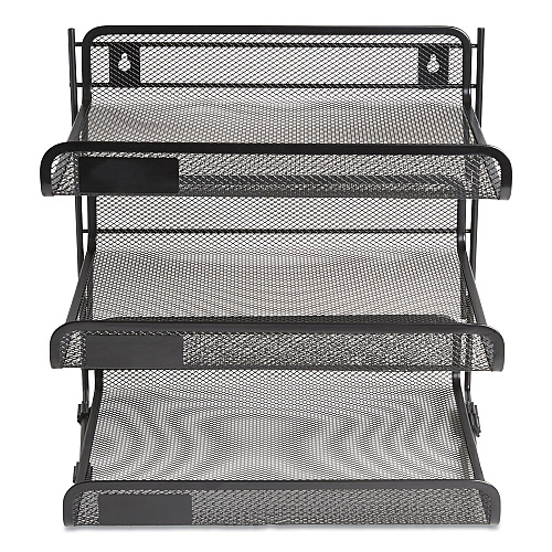 TRU RED Side-Load Open Design Wire Mesh Horizontal Document Organizer, 3 Sections, Letter-Size, 13.78 x 11.22 x 13.38, Matte Black (24402462)