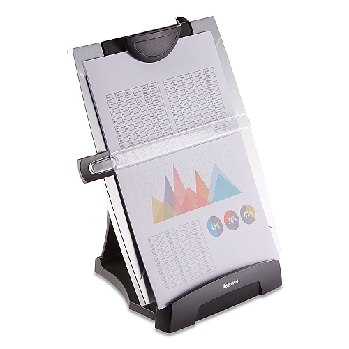 Fellowes Office Suites Desktop Copyholder with Memo Board, 150 Sheet Capacity, Plastic, Black/Silver (8033201)