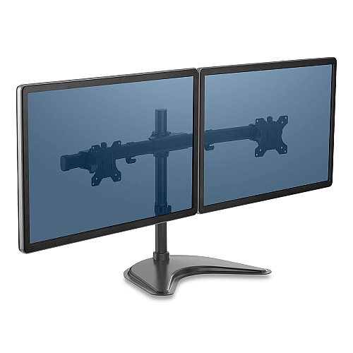 Fellowes Professional Series Freestanding Dual Horizontal Monitor Arm, For 30" Monitors, 35.75" x 11" x 18.25", Black, Supports 17 lb (8043701)
