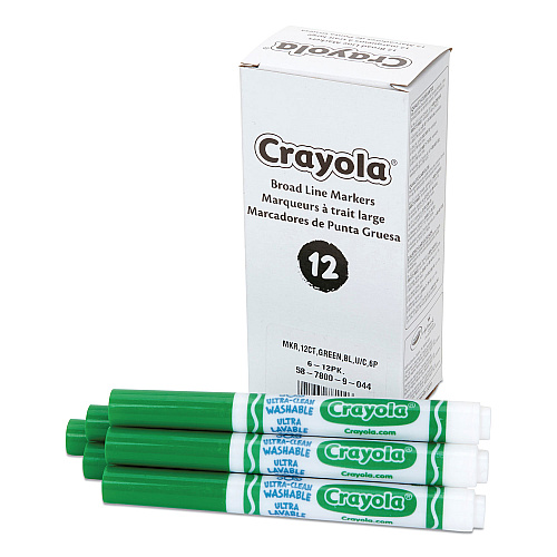 Crayola Broad Line Washable Markers, Broad Bullet Tip, Green, 12/Box (587800044)