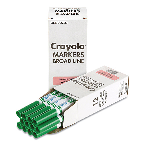 Crayola Broad Line Washable Markers, Broad Bullet Tip, Green, 12/Box (587800044)