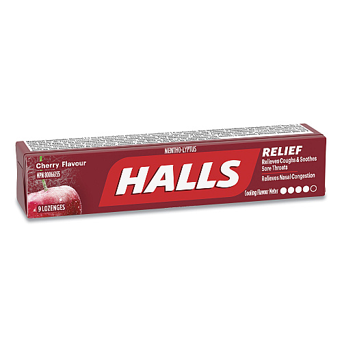 Halls Mentho-Lyptus Cough and Sore Throat Lozenges, Cherry, 9/Pack, 20 Packs/Box (AMC62476)