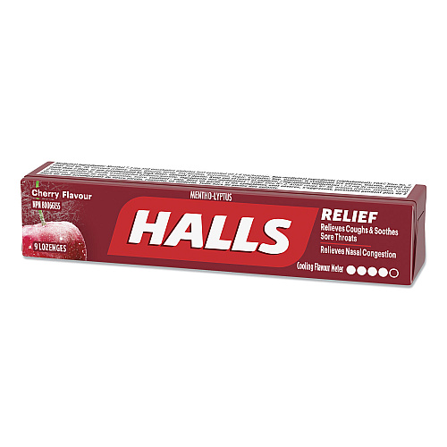 Halls Mentho-Lyptus Cough and Sore Throat Lozenges, Cherry, 9/Pack, 20 Packs/Box (AMC62476)