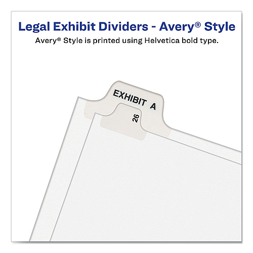 Preprinted Legal Exhibit Side Tab Index Dividers, Avery Style, 26-Tab, D, 11 x 8.5, White, 25/Pack, (1404) (01404)