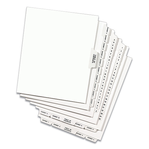 Preprinted Legal Exhibit Side Tab Index Dividers, Avery Style, 10-Tab, 8, 11 x 8.5, White, 25/Pack (11918)