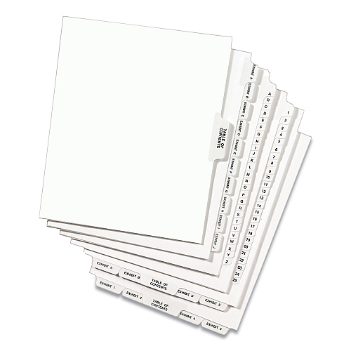 Preprinted Legal Exhibit Side Tab Index Dividers, Avery Style, 26-Tab, 26 to 50, 11 x 8.5, White, 1 Set (11372)