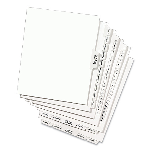 Preprinted Legal Exhibit Side Tab Index Dividers, Avery Style, 10-Tab, 10, 11 x 8.5, White, 25/Pack (11920)