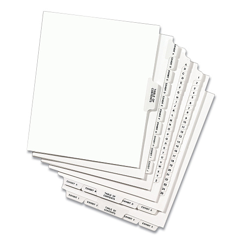 Preprinted Legal Exhibit Side Tab Index Dividers, Avery Style, 10-Tab, 1, 11 x 8.5, White, 25/Pack (11911)