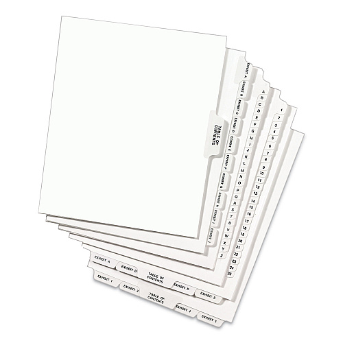 Preprinted Legal Exhibit Side Tab Index Dividers, Avery Style, 10-Tab, 7, 11 x 8.5, White, 25/Pack (11917)