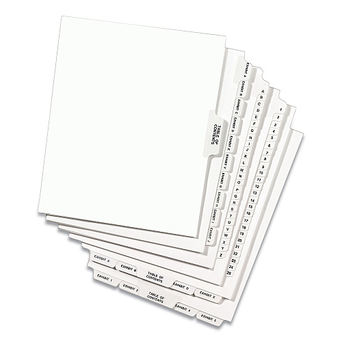 Preprinted Legal Exhibit Side Tab Index Dividers, Avery Style, 26-Tab, Exhibit A to Exhibit Z, 11 x 8.5, White, 1 Set, (1370) (01370)
