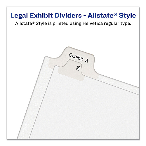 Avery Preprinted Legal Exhibit Side Tab Index Dividers, Allstate Style, 25-Tab, 1 to 25, 11 x 8.5, White, 1 Set, (1701) (01701)