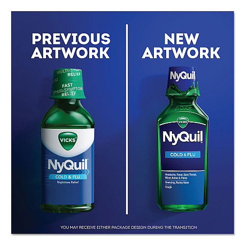 Vicks NyQuil Cold and Flu Nighttime Liquid, 12 oz Bottle (01426EA)