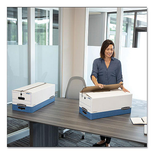 Bankers Box LIBERTY Heavy-Duty Strength Storage Boxes, Legal Files, 15.25" x 24.13" x 10.75", White/Blue, 4/Carton (0001203)