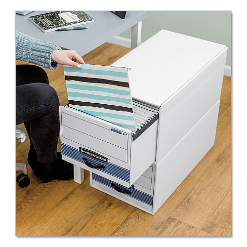 Bankers Box STOR/DRAWER STEEL PLUS Extra Space-Savings Storage Drawers, Legal Files, 17" x 25.5" x 11.5", White/Blue, 6/Carton (00312)