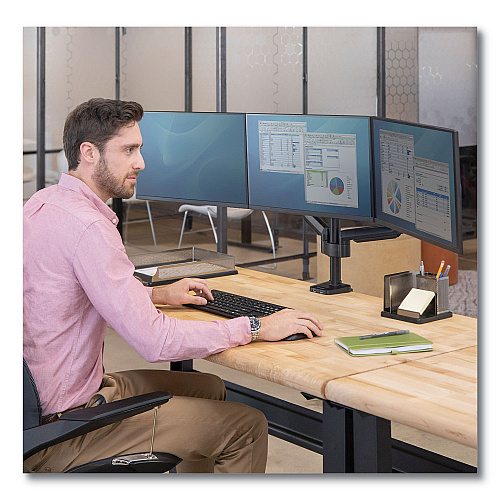 Fellowes Platinum Series Triple Monitor Arm for 27" Monitors, 360 deg Rotation, +85/-20 deg Tilt, 360 deg Pan, Black, Supports 20 lb (8042601)