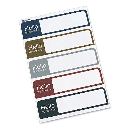 Avery Flexible Self-Adhesive Mini Name Badge Labels, 1 x 3.75, Hello, Assorted, 100/Pack (5154)