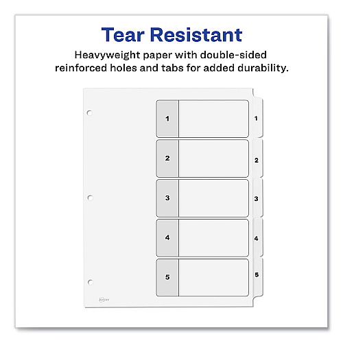Avery Customizable Table of Contents Ready Index Black and White Dividers, 5-Tab, 1 to 5, 11 x 8.5, White, 6 Sets (11821)