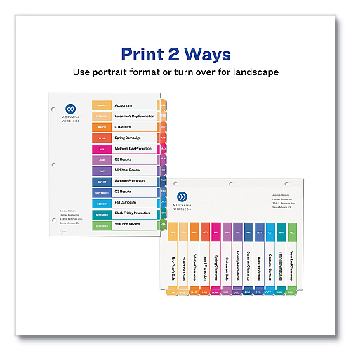 Avery Customizable Table of Contents Ready Index Multicolor Dividers, 12-Tab, Jan. to Dec., 11 x 8.5, White, 6 Sets (11830)