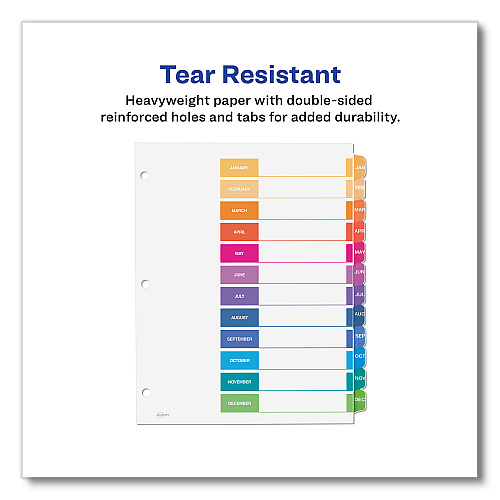 Avery Customizable Table of Contents Ready Index Multicolor Dividers, 12-Tab, Jan. to Dec., 11 x 8.5, White, 6 Sets (11830)