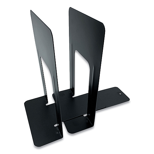 Huron Steel Bookends, Contemporary Style, Nonskid Base, 6 x 8 x 9.25, Black, Pair (HASZ0039)