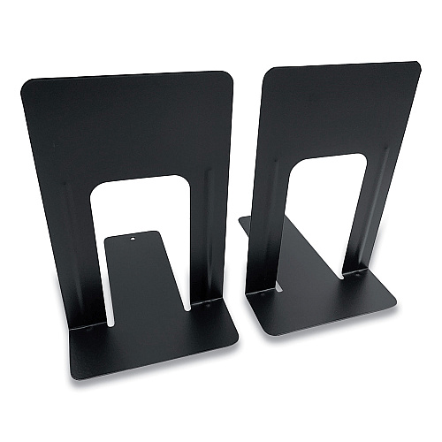 Huron Steel Bookends, Contemporary Style, Nonskid Base, 6 x 8 x 9.25, Black, Pair (HASZ0039)