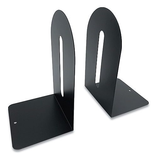 Huron Steel Bookends, Fashion Style, Nonskid Base, 4.75 x 5.5 x 9, Black, Pair (HASZ0091)