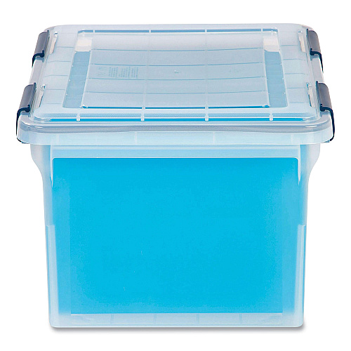 Iris WEATHERTIGHT File Box, Letter/Legal Files, 15.5 x 17.9 x 10.8, Clear/Blue Accents (110601)