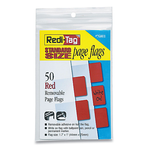 Redi-Tag Easy-To-Read Self-Stick Index Tabs, 0.43" Wide, Red, 50/Pack (76801)