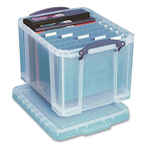Really Useful Box Snap-Lid Storage Bin, 8.45 gal, 14" x 18" x 12.25", Clear/Blue, 3/Pack (32CPK3CB)