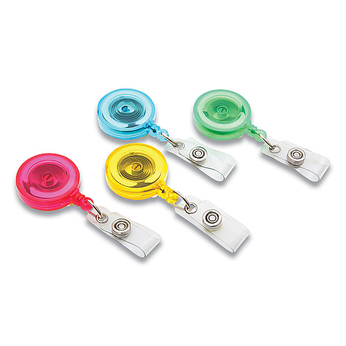 SICURIX ID Slide-Style Belt Clip Card Reels, 30" Extension, Round, Green/Light Blue/Pink/Yellow, 4/Pack (BAU68894)