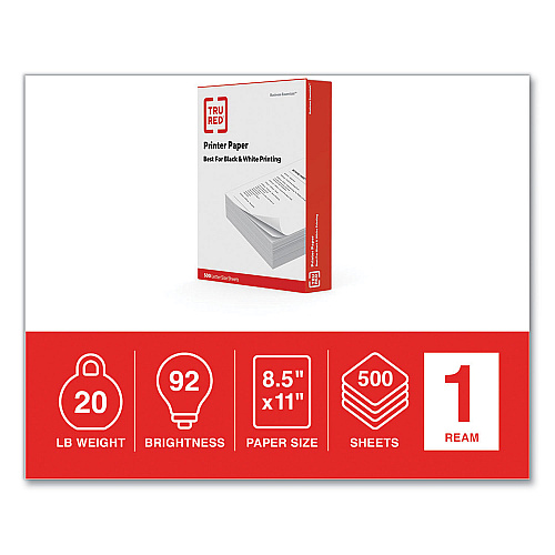 TRU RED Printer Paper, 92 Bright, 20 lb Bond Weight, 8.5 x 11, 500 Sheets/Ream (135855)