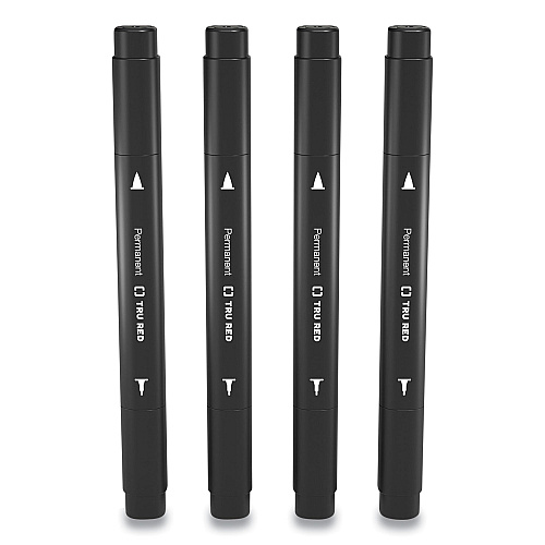 TRU RED Permanent Marker, Pen-Style Twin-Tip, Extra-Fine/Fine Bullet/Needle Tips, Black, 4/Pack (24417735)