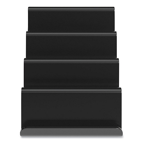 TRU RED Four Compartment Business Card Holder, Holds 100 Cards, 3.9 x 6.3 x 4, Plastic, Black (24418575)