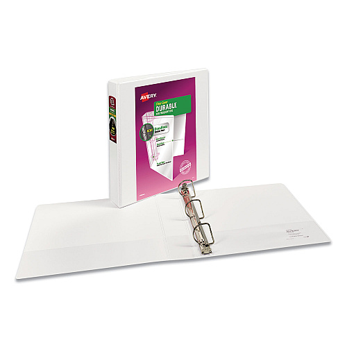 Avery Durable View Binder with DuraHinge and Slant Rings, 3 Rings, 1.5" Capacity, 11 x 8.5, White, 4/Pack (17576)