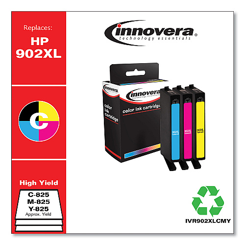 Innovera Remanufactured Cyan/Magenta/Yellow High-Yield Ink, Replacement for 902XL (T6M02AN), 825 Page-Yield (IVR902XLCMY)