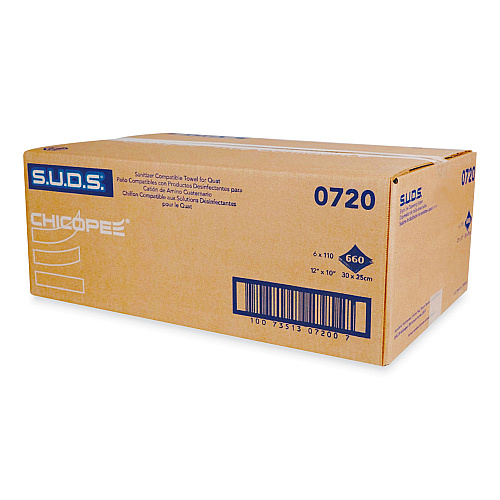 Chicopee S.U.D.S. Single Use Dispensing System Towels For Quat, 1-Ply, 10 x 12, Unscented, White, 110/Roll, 6 Rolls/Carton (0720)