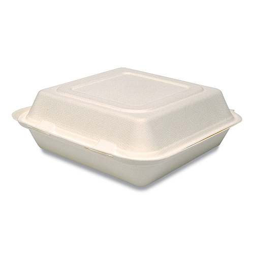 SOLO Bare Eco-Forward Bagasse Hinged Lid Containers, ProPlanet Seal, 3-Compartment, 9.6 x 9.4 x 3.2, Ivory, Sugarcane, 200/Carton (HC9CSC2050)