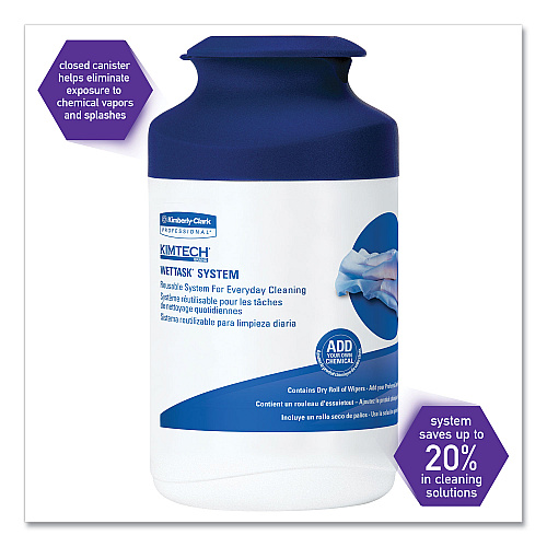 Kimtech WetTask System Prep Wipers for Bleach/Disinfectants/Sanitizers Hygienic Enclosed System Refills, w/Canister, 55/Rl,12 Roll/Ct (7732005)