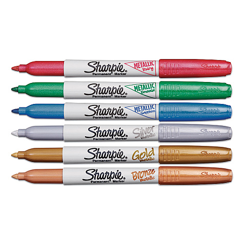 Sharpie Metallic Fine Point Permanent Markers, Fine Bullet Tip, Blue-Green-Red, 6/Pack (2029678)