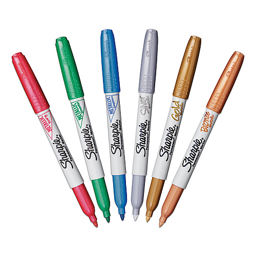 Sharpie Metallic Fine Point Permanent Markers, Fine Bullet Tip, Blue-Green-Red, 6/Pack (2029678)