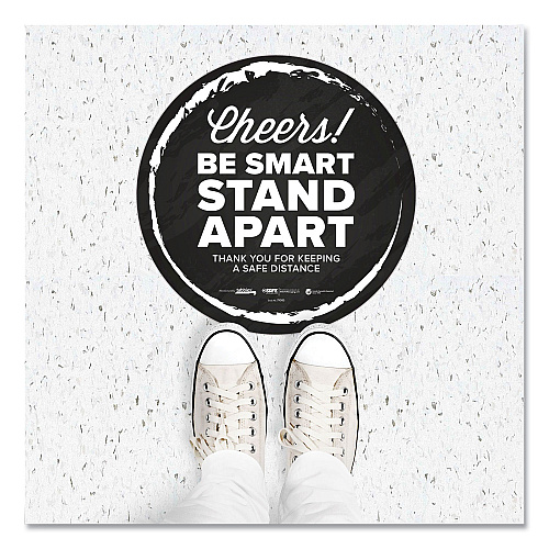 Tabbies BeSafe Messaging Floor Decals, Cheers;Be Smart Stand Apart;Thank You for Keeping A Safe Distance, 12" Dia, Black/White, 60/CT (79185)