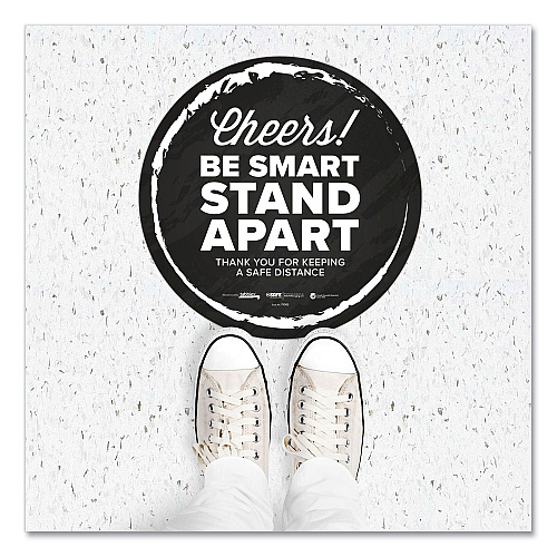 Tabbies BeSafe Messaging Floor Decals, Cheers;Be Smart Stand Apart;Thank You for Keeping A Safe Distance, 12" Dia, Black/White, 6/CT (79085)